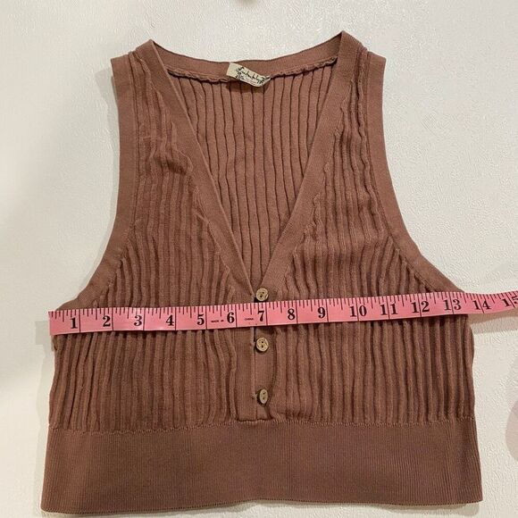 Free People Intimately Ribbed Knit Button Vest Tank Top Brown Size M - Picture 5 of 6